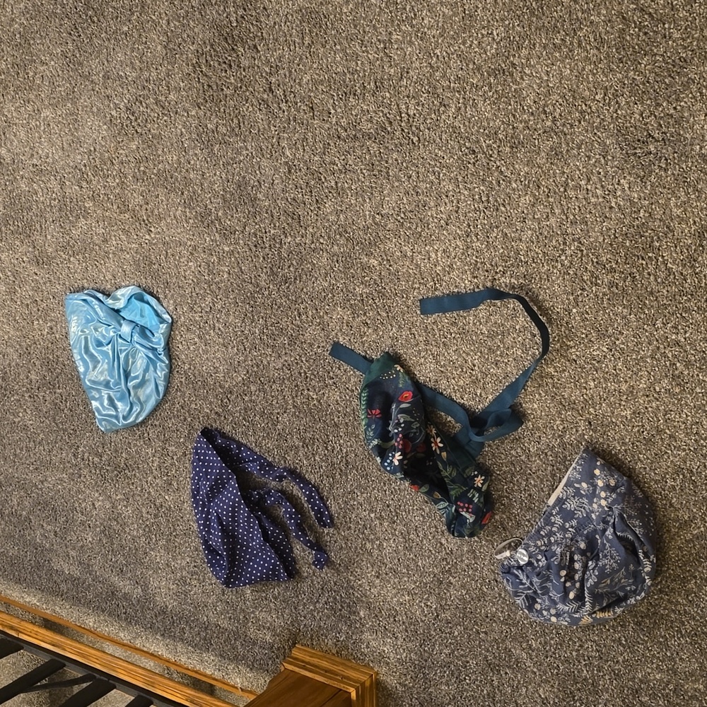 3 OR scrub hats and a silvery blue head cap